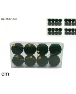 Palline Sfere Di Plastica Verde Floccate O6Cm 8Pz Per Albero Di Natale