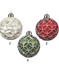 Palline Sfere Di Vetro Decorate 80Mm 3Mod 1Pz Per Albero Di Natale