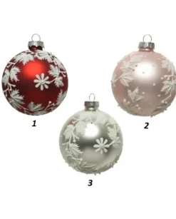 Palline Sfere Di Vetro Decorate 3Colori 80Mm 3Pz Per Albero Di Natale