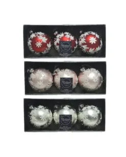 Palline Sfere Di Vetro Decorate 3Colori 80Mm 3Pz Per Albero Di Natale