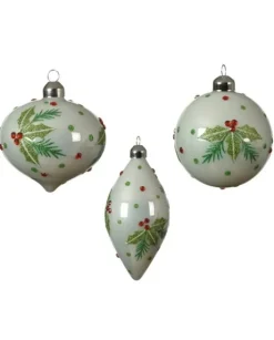 Palline Sfere Di Vetro Decorate 80Mm 3Pz Per Albero Di Natale
