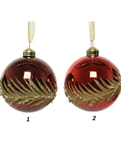 Palline Sfere Di Vetro Decorate Rosse 80Mm 2 Modelli Per Albero Di Natale 3Pz