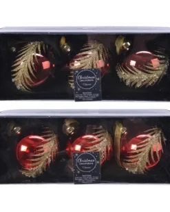 Palline Sfere Di Vetro Decorate Rosse 80Mm 2 Modelli Per Albero Di Natale 3Pz