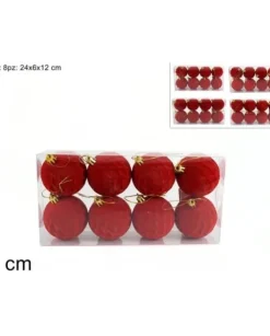 Palline Sfere Di Vetro Rosse Floccate O6Cm Per Albero Di Natale 8Pz
