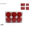 Palline Sfere Rosse Floccate O8Cm Per Albero Di Natale 6Pz