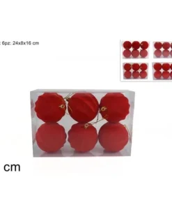 Palline Sfere Rosse Floccate O8Cm Per Albero Di Natale 6Pz
