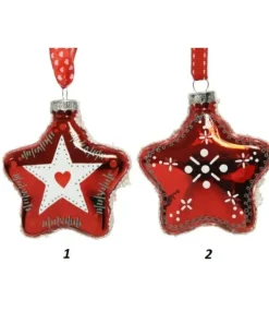 Palline Stelle Di Vetro Decorate 80Mm 2 Modelli 2Pz Per Albero Di Natale