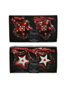 Palline Stelle Di Vetro Decorate 80Mm 2 Modelli 2Pz Per Albero Di Natale