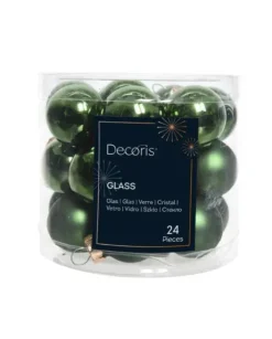 Palline Vetro Mix Lucido,Opaco Confezione Da 24 Pezzi Diametro 2.5Cm Verde Pino