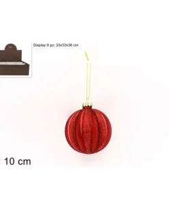 Pallla Di Vetro 10Cm Rossa Con Glitter Per Albero Di Natale 1Pz