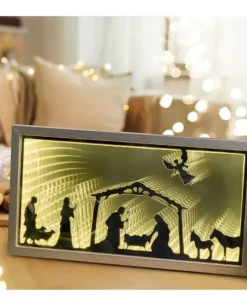 Pannello Decorato Nativita 42X22Cm Infinity Mirror Led Bianco