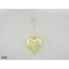 Pendente Cuore Di Vetro Rigato Oro 9Cm Per Albero Di Natalea