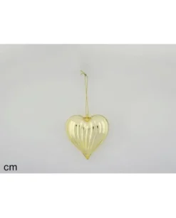 Pendente Cuore Di Vetro Rigato Oro 9Cm Per Albero Di Natalea