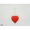 Pendente Di Vetro Cuore Rigato Rosso 9Cm Per Albero Di Natale