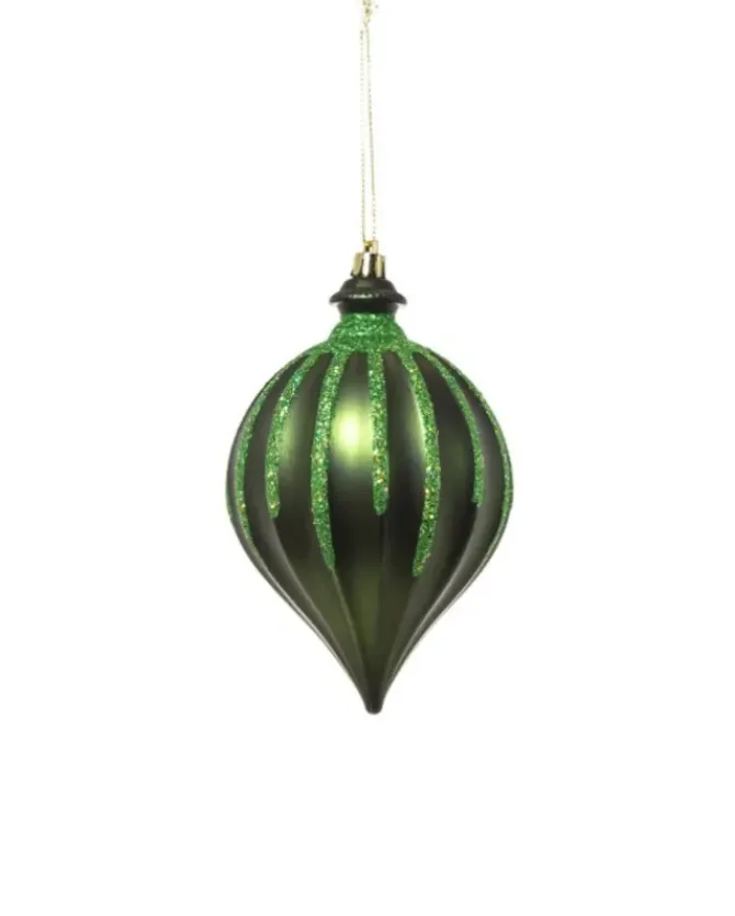 Pendente Tondo Di Vetro 15Cm Verde Per Albero Di Natale