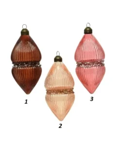 Pendenti Di Vetro Decorato 80Mm 2Pz 3 Colori Per Albero Di Natale