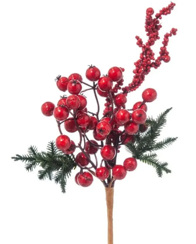 Pick Cedro E Bacche Rosse 30Cm Per Decorazioni Di Natale