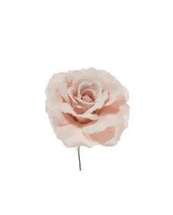 Pick Fiore Rosa Innevata Cipria 17Cm Per Decorazioni Natalizie