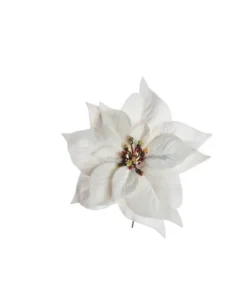 Pick Poinsettia Deluxe Velvet 20Cm Bianca Per Decorazioni Natalizie