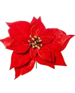 Pick Poinsettia Deluxe Velvet 20Cm Rosso Per Decorazioni Natalizie