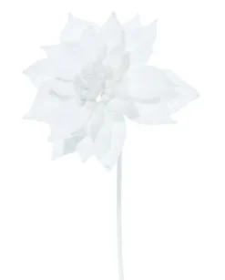Pick Poinsettia Ghiacciata 30Cm Bianca Per Decorazioni Natalizie