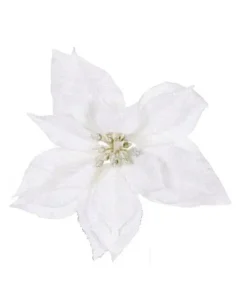 Pick Poinsettia Innevata Bianca Per Decorazioni Di Natale