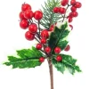 Pick Ramo Pino Agrifoglio Con Bacche 18Cm Per Decorazioni Natalizie