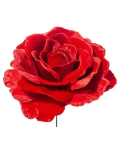 Pick Rosa Rossa Deluxe Velvet In Pvc 17Cm Per Decorazioni Natalizie