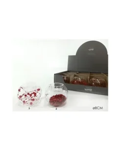 Portacandela In Vetro 8 Cm Con Perle Rosse 2 Varianti