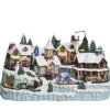 Presepe Nordico Giostrina Di Natale Villaggi Con Movimenti E Luci Led 31X55X35Cm