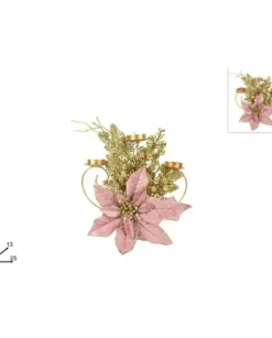 Prtacandela Con Stella Di Natale Rosa Antico 23X13X25Cm