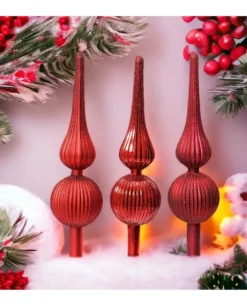 Puntale Albero In Vetro Opaco 3 Col Ass Altezza 31Cm D.8Cm Rosso