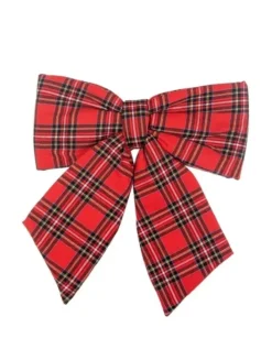 Puntale Fiocco Tartan Rosso 40X40 Cm Per Decorazioni Di Natale