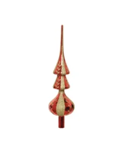 Puntale In Vetro Rosso Con Oro Glitter 34 Cm
