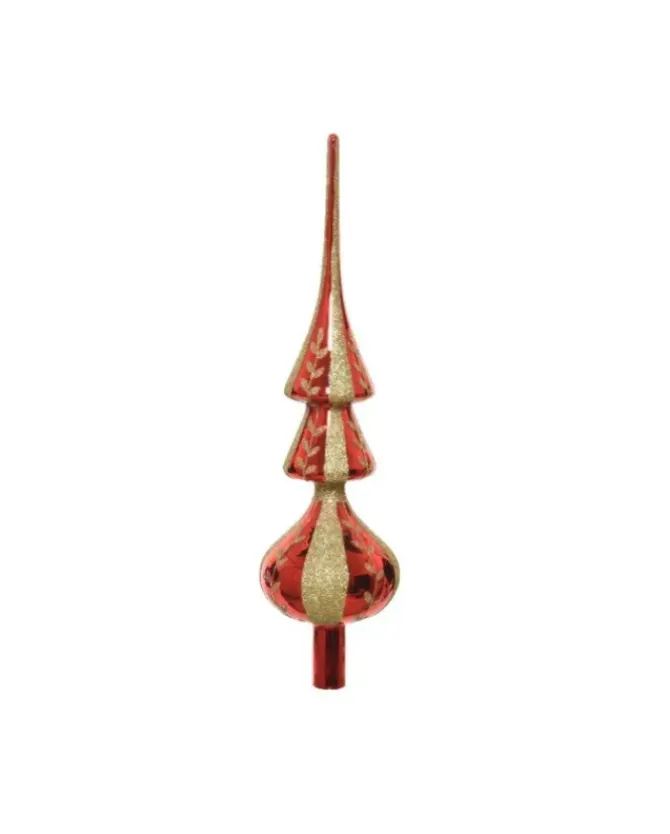 Puntale In Vetro Rosso Con Oro Glitter 34 Cm