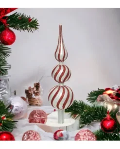 Puntale Per Albero A Strisce Rosse Glitter 31 Cm