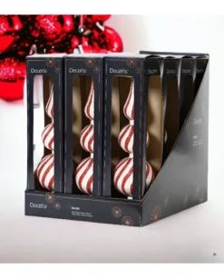 Puntale Per Albero A Strisce Rosse Glitter 31 Cm