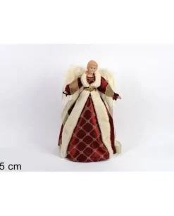 Puntale Per Albero Di Natale Angelo Con Abito Bordeaux 45 Cm