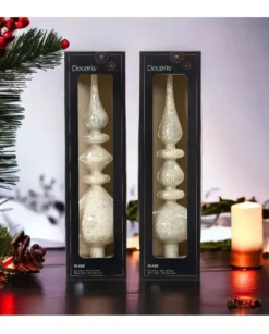 Puntale Per Albero In Vetro Bianco Antico Lucido In 2Varianti Alt. 35Cm