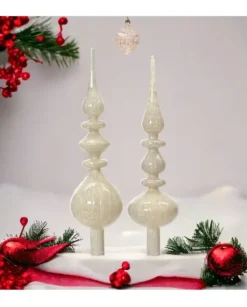Puntale Per Albero In Vetro Bianco Antico Lucido In 2Varianti Alt. 35Cm