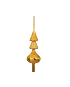 Puntale Per Albero In Vetro Color Oro Glitter Scintillante 34 Cm
