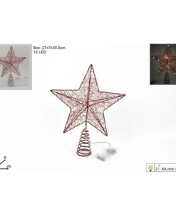 Puntale Stella Di Metallo Rossa Per Albero Di Natale 30Cm
