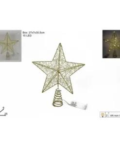 Puntale Stella In Metallo Oro 30Cm Per Labero Di Natale
