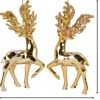1Pz Addobbo Pendente In Plastica Oro Cromato Renna Con Glitter 16 Cm