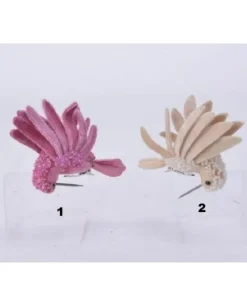1Pz Addobbo Per Natale Colibri 10Cm In Velluto Rosa/Perla Per Albero Di Natale