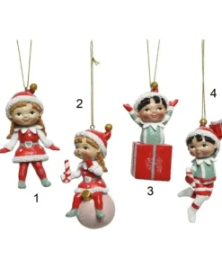 1Pz Appendini Addobbo Elfi In Poliresina Palla Candycane Per Albero Di Natale