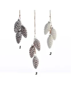 1Pz Appendino Addobbo Pigne Innevate 3Colori 3X6 Cm Per Albero Di Natale