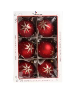 1Pz Pallina Di Vetro Decorata A Mano Rosso Opaco 80Mm