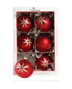 1Pz Pallina Di Vetro Decorata A Mano Rosso Opaco 80Mm