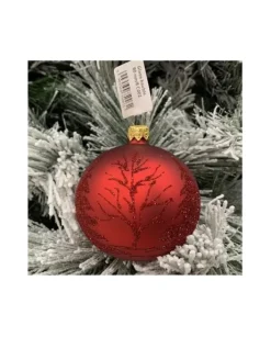 1Pz Pallina Di Vetro Decorata A Mano Rosso Opaco 80Mm